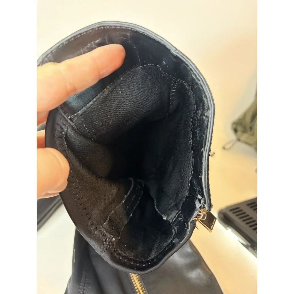 Aldo Aahliyah Black Leather Over The Knee Faux Zip Boots Size 8 (Elastic Back)